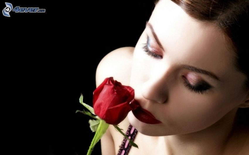 brunette, red rose