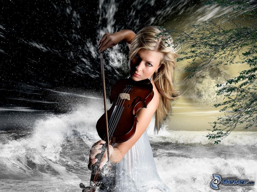 girl with violin, play the violin