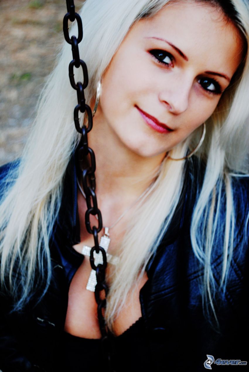 portrait of a woman, blonde, chain