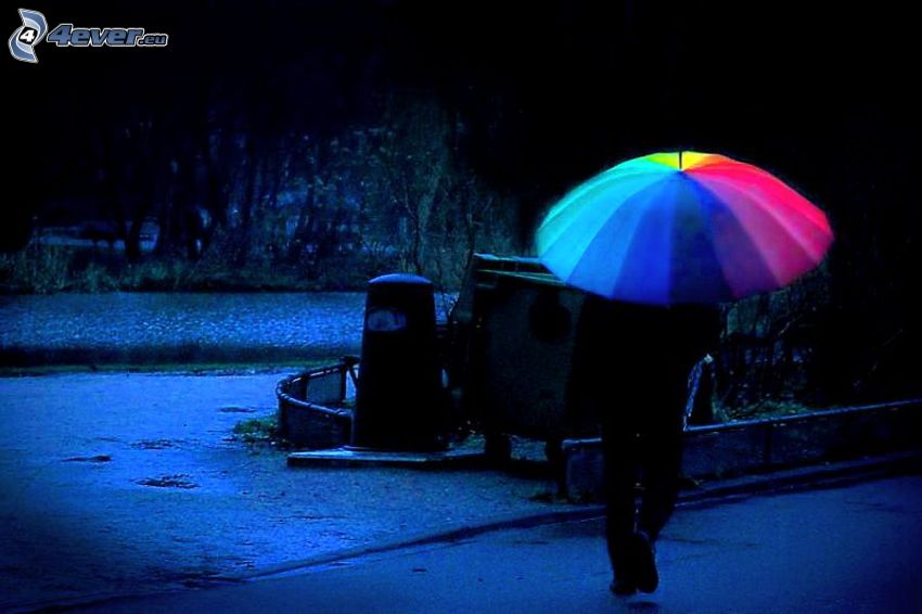 umbrella, rainbow colors, park