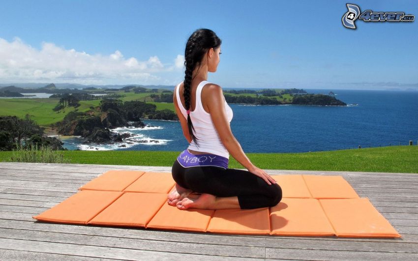 black-hair, meditation, the view of the sea
