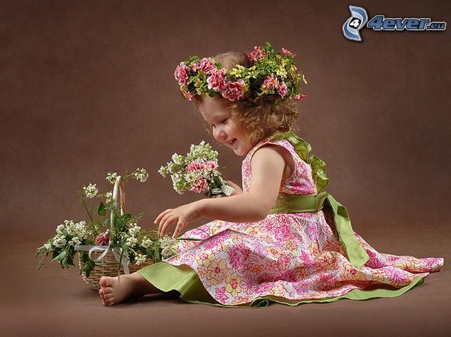 child in flowers, baby