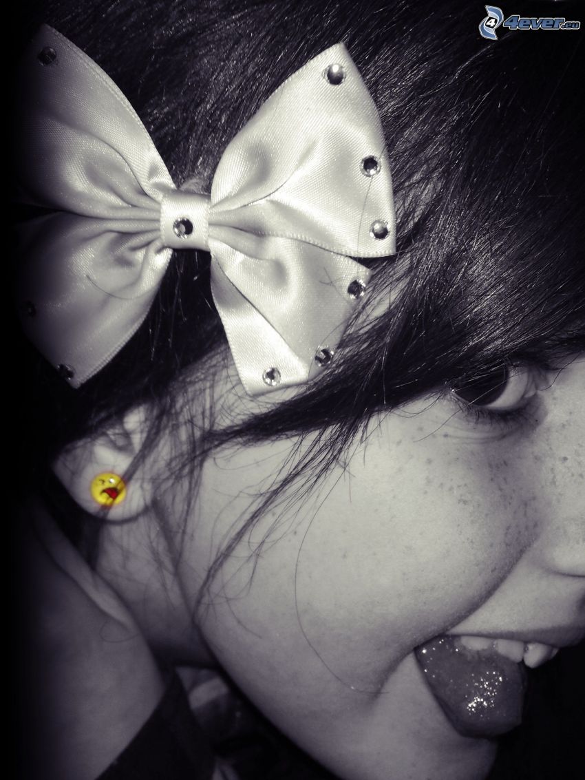 freckled girl, ribbon, smile, tongue, smiles
