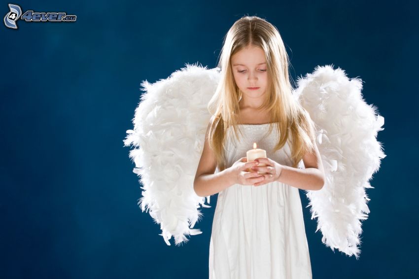 girl, angel, white wings, candle