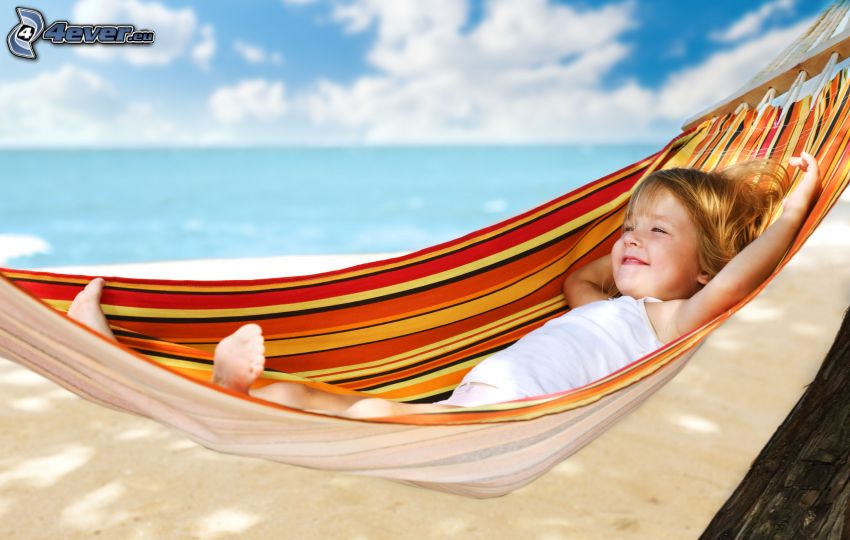 girl, hammock, smile, comfort, beach, sea