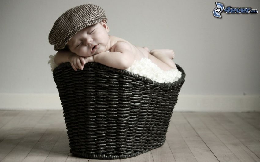 sleeping baby, basket