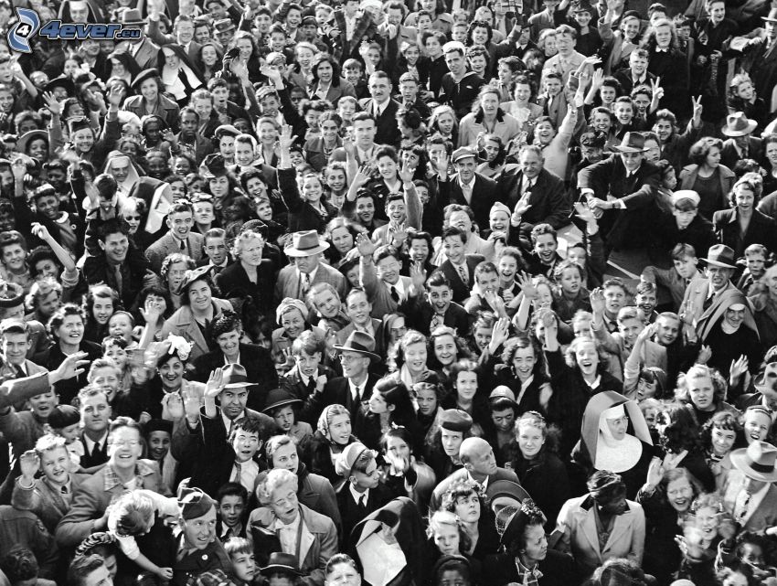 crowd, black and white photo