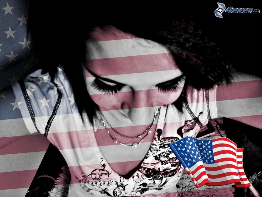 girl, the USA flag