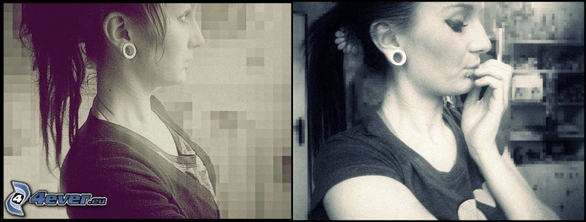 girl, tunnel in ear, piercing