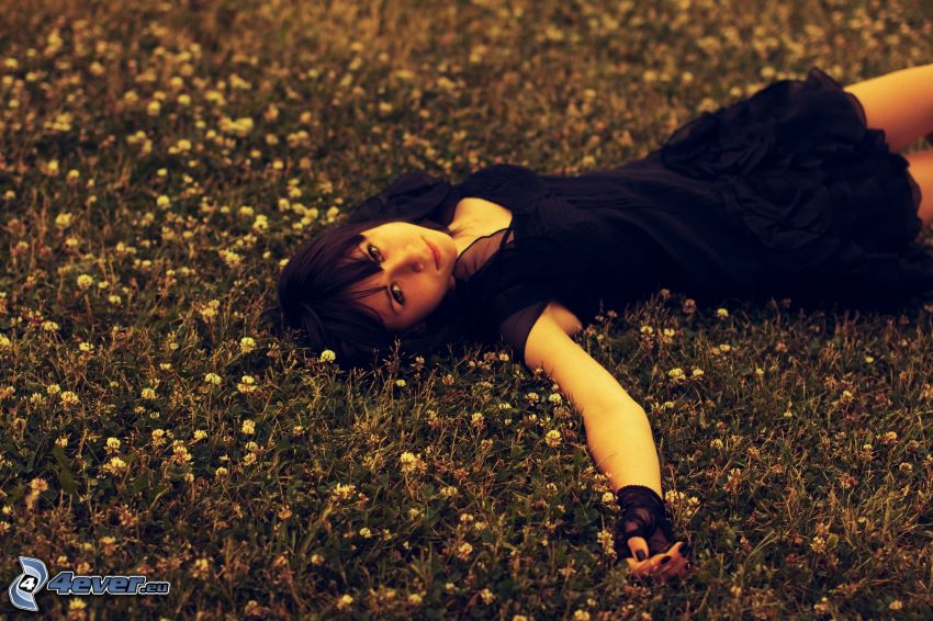 girl on the meadow, black dress