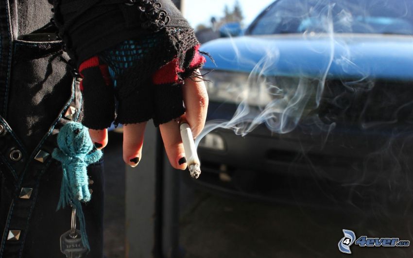 girl with a cigarette, hand, smoke