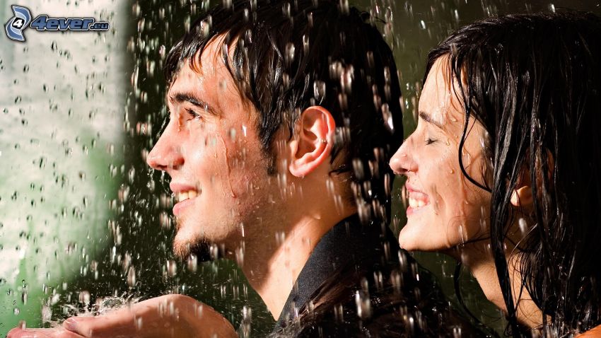 man and woman, rain