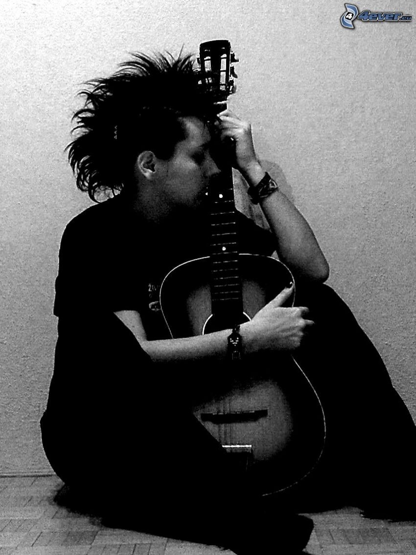 man with guitar, emo
