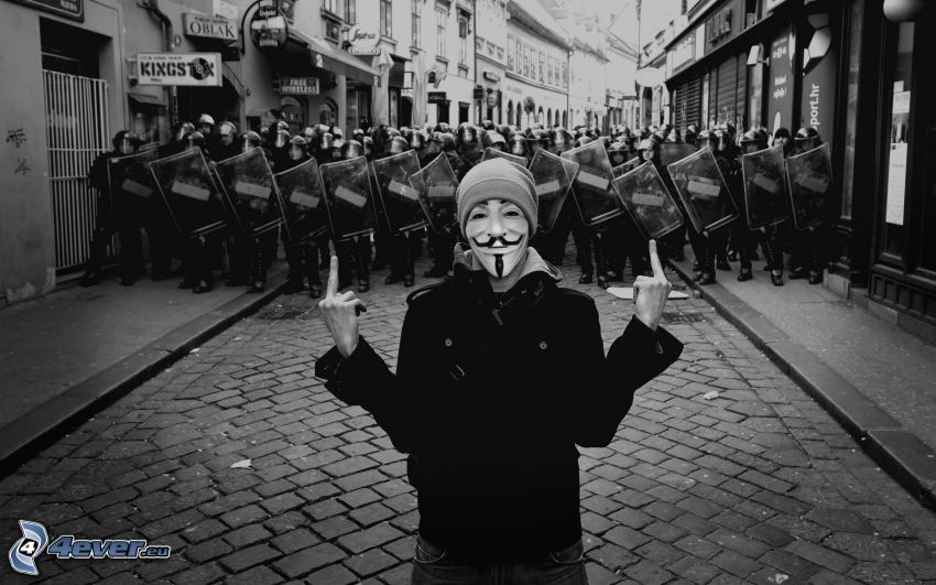 mask, man, gesture, police