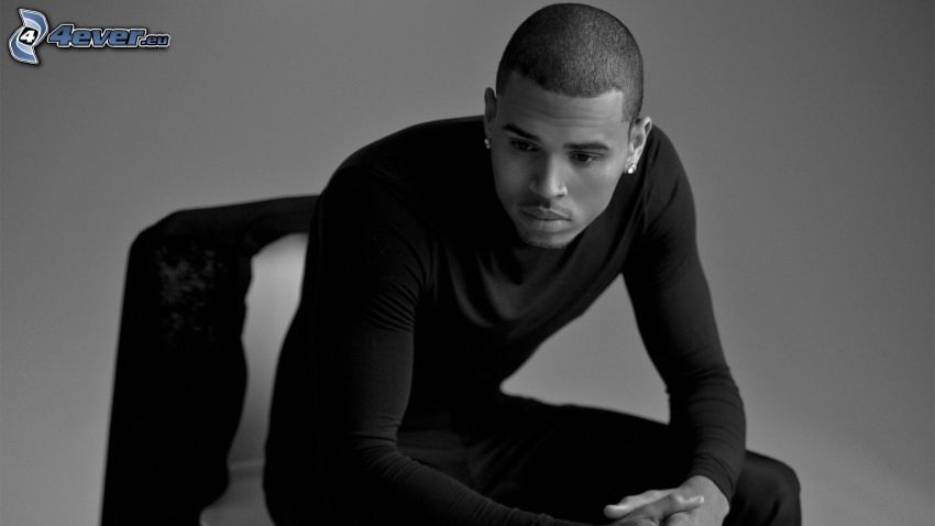 Chris Brown, black and white photo