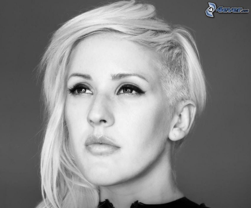 Ellie Goulding, look, black and white photo