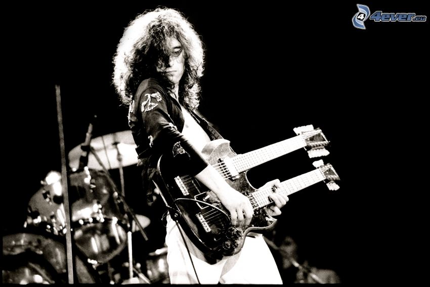 Jimmy Page, black and white photo
