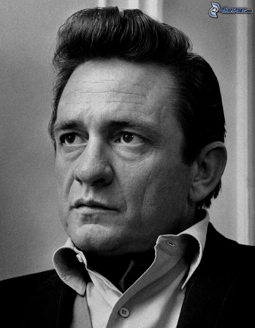 Johnny Cash, black and white photo