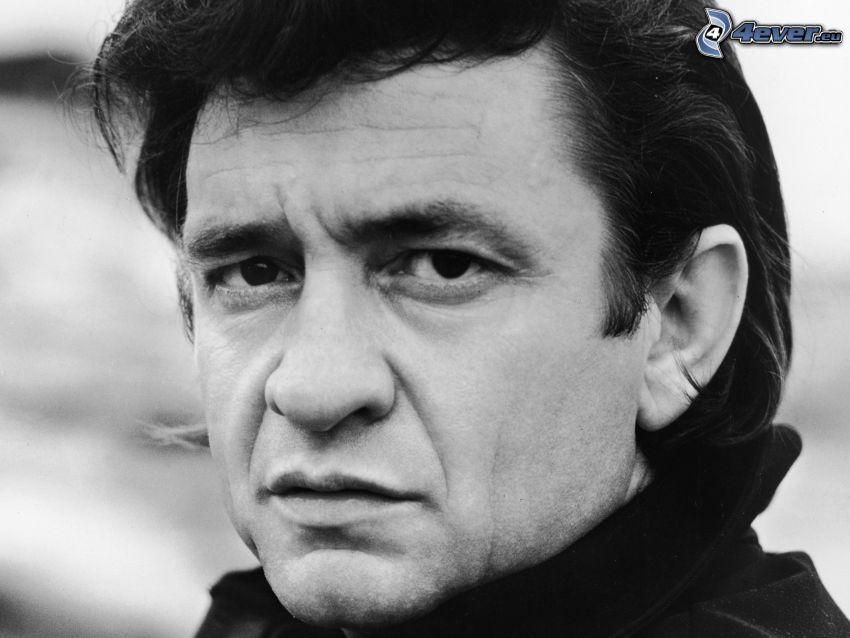 Johnny Cash, black and white photo