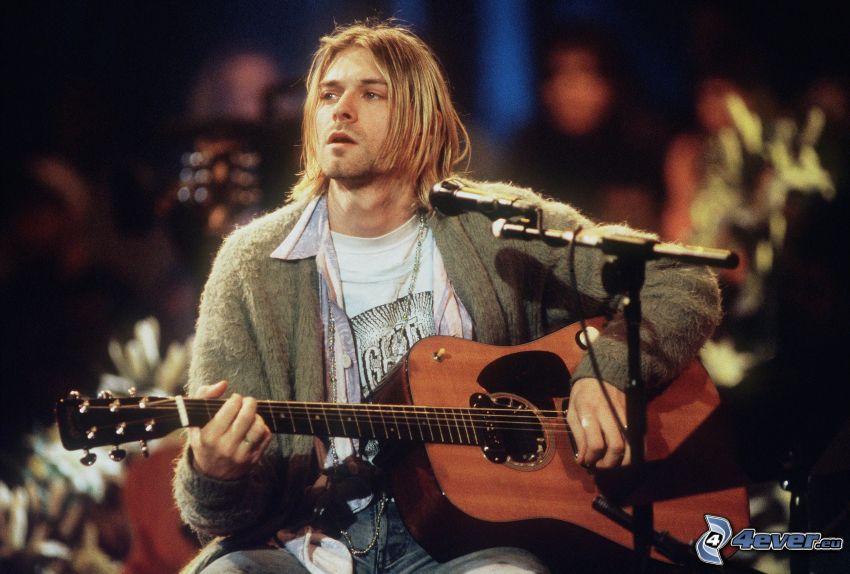 Kurt Cobain, guitar, microphone, concert