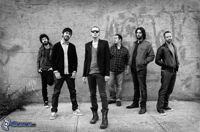 Linkin Park, black and white photo