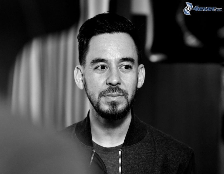 Mike Shinoda, black and white photo