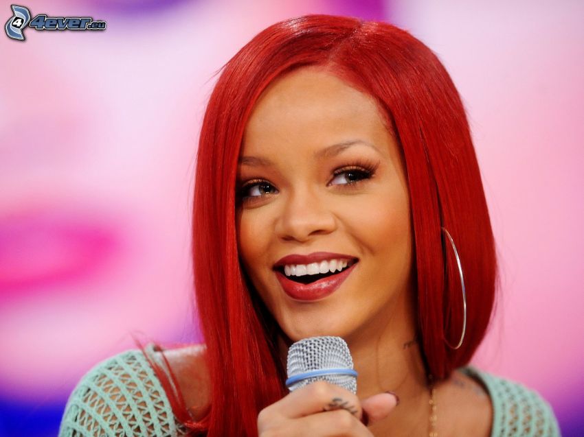 Rihanna, singing, red hair