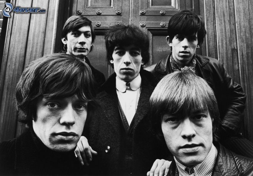 The Rolling Stones, black and white photo