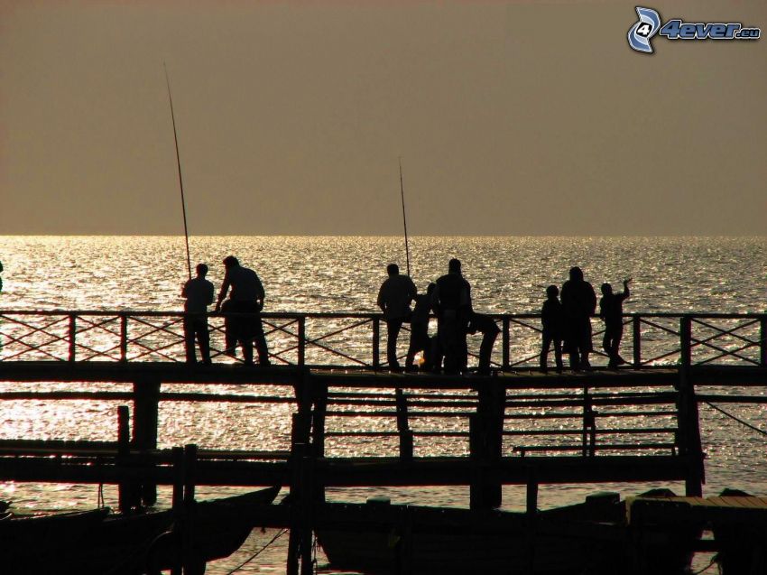 silhouettes of people, fishing