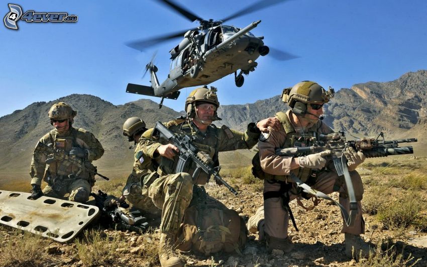 soldiers, Afganistan, weapons, military helicopter