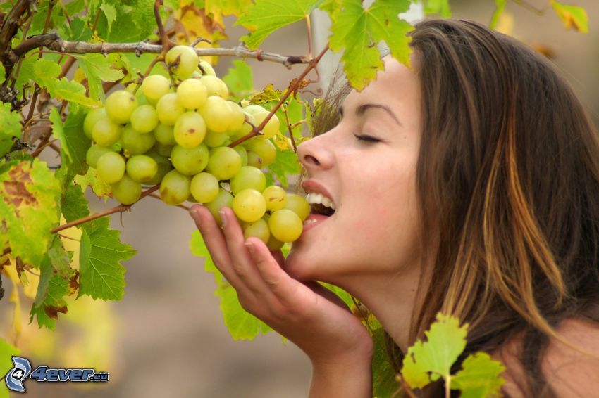 woman, grapes