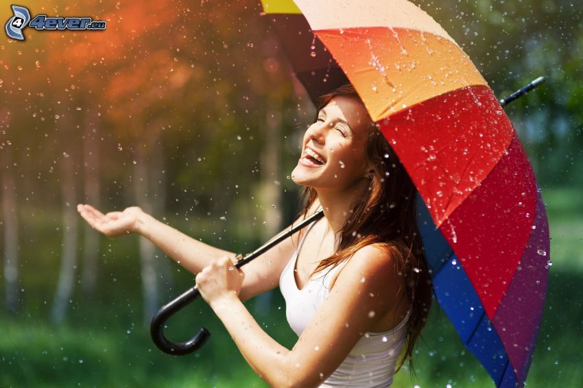 Woman in rain, umbrella