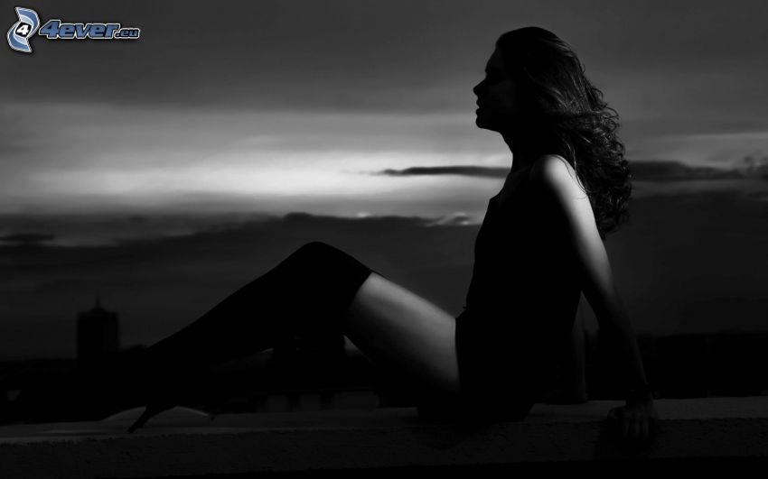 woman silhouette, black and white photo