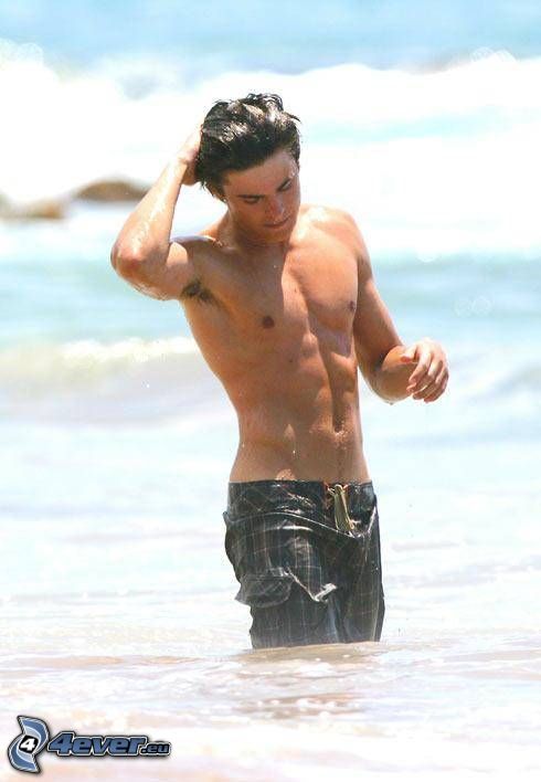 Zac Efron, topless, man in the sea