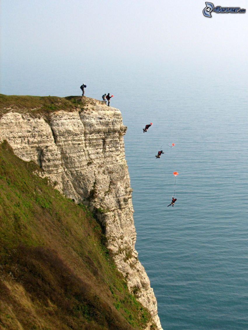 BASE Jump, cliff, sea
