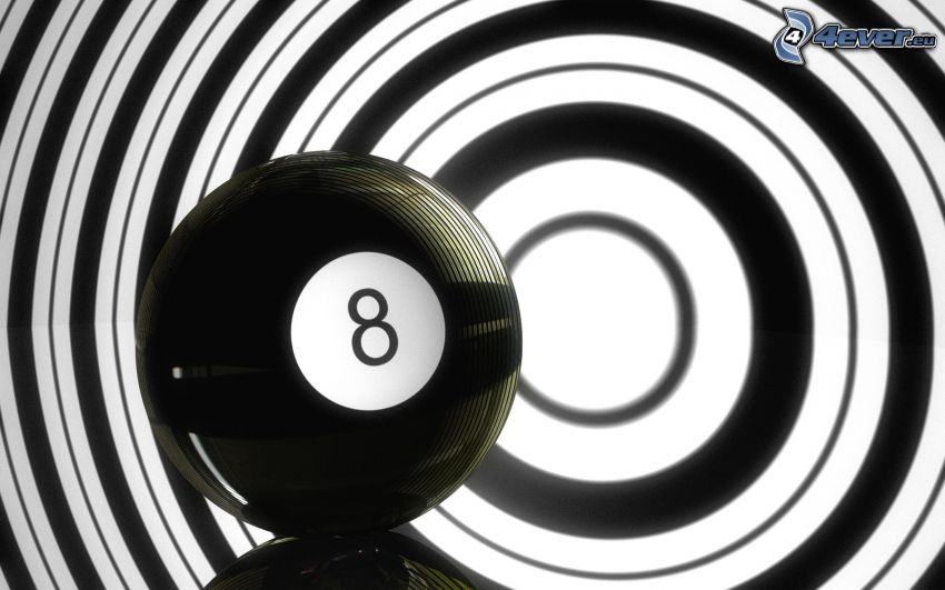 billiard ball, target, circles, black and white
