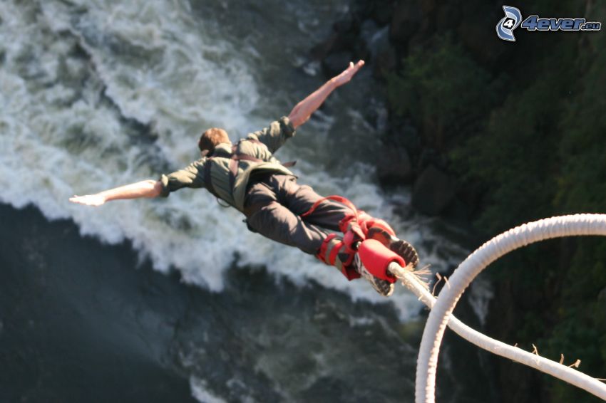 Bungee jumping, freefall, River