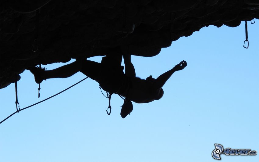 climber, silhouette of a man, carabiner clip