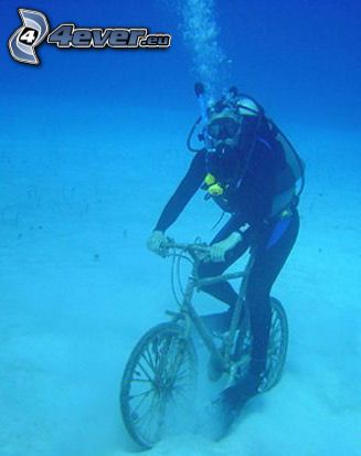 diver, bicycle, water