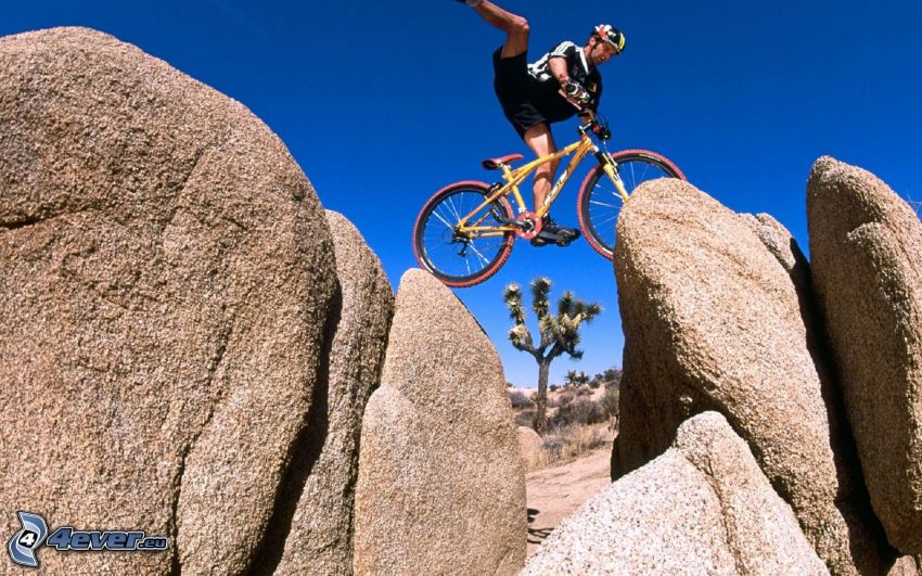 extreme biker, rocks