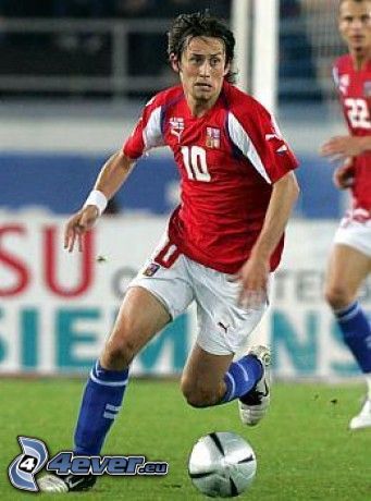 Tomáš Rosický, football player with the ball, grass, Czech