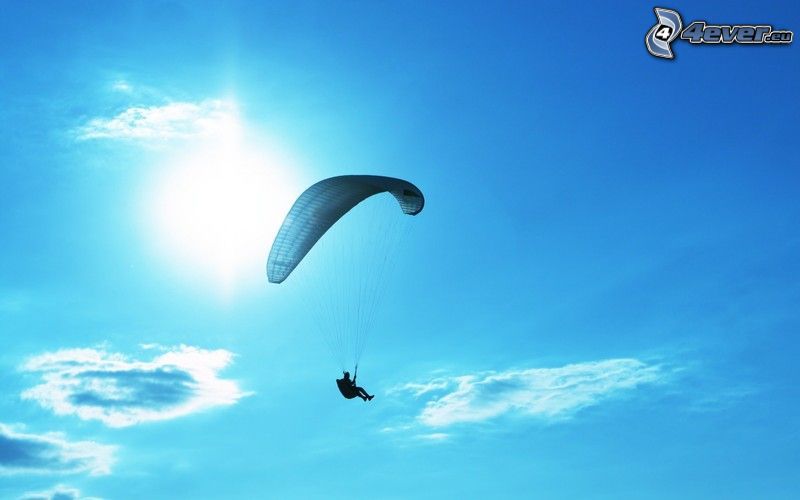 paragliding, sun, blue sky