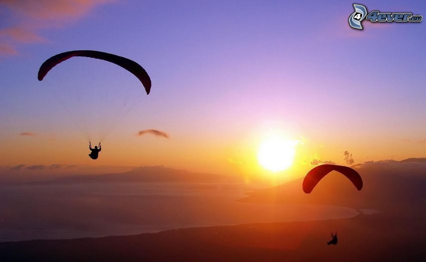 paragliding, sunset