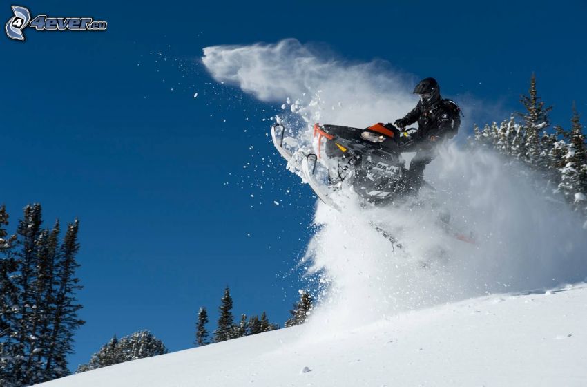 snowmobile, snow, jump