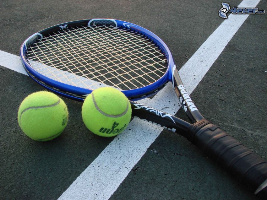 tennis racket, tennis balls