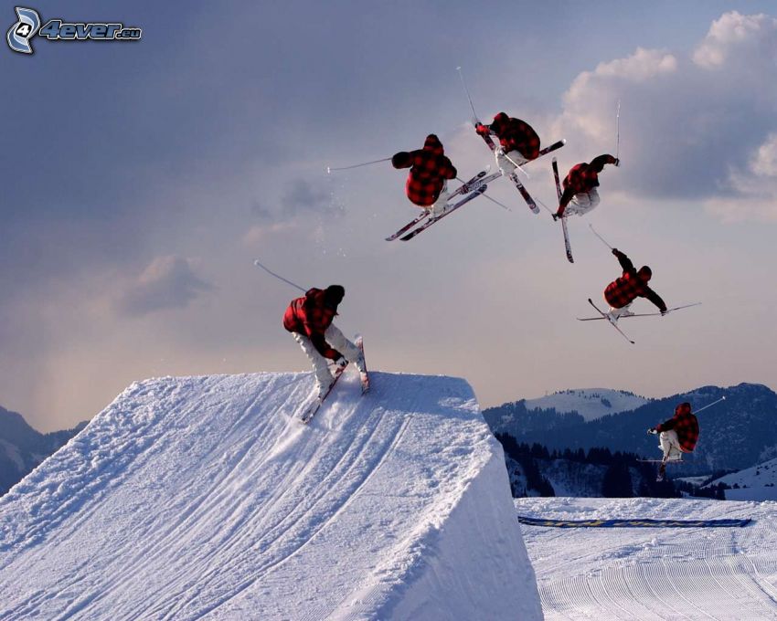 extreme skiing, jumping on the ski, snow