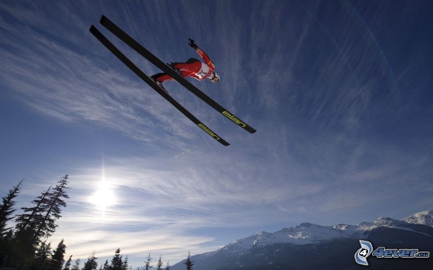 jumping on the ski, sun