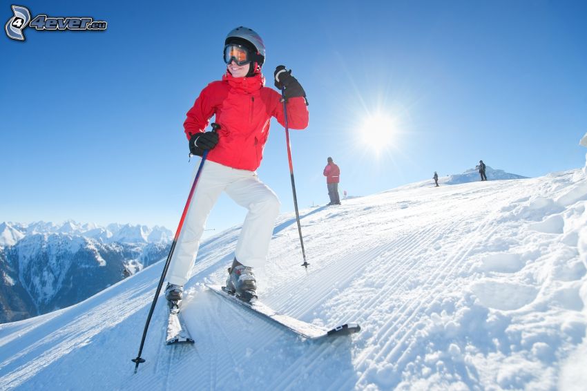skiing, snow, sun