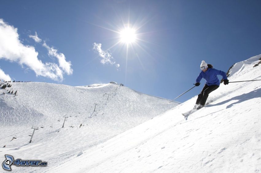 skiing, snow, sun