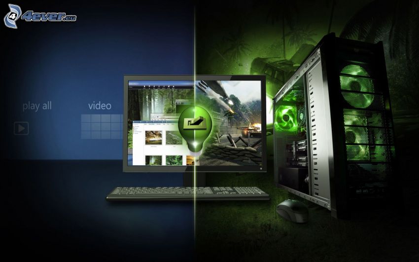 nVidia, computer, monitor, keyboard, mouse